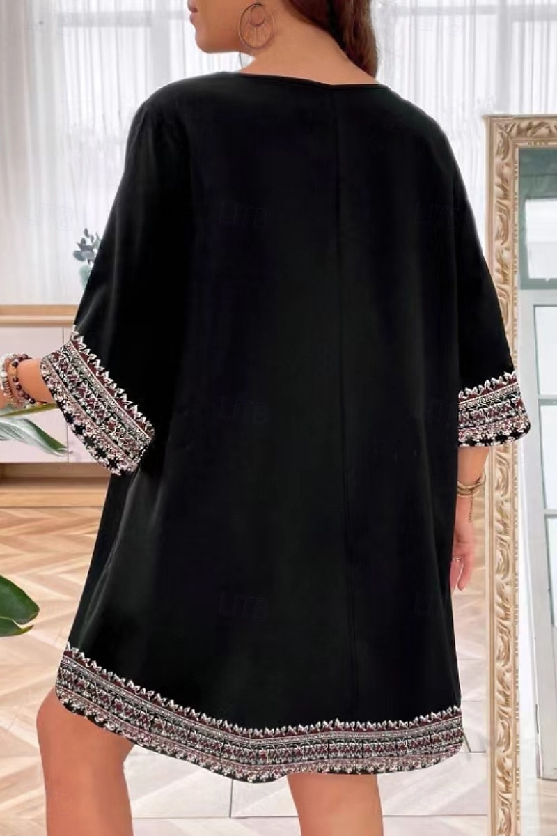 Femmes Mini Robe Robe bohème Robe Imprimée Mode Classique Quotidien Plage Week-end Coupe régulière Fleur Demi Manches Col en V Noir Été de 2025 ? $22.99 –P3