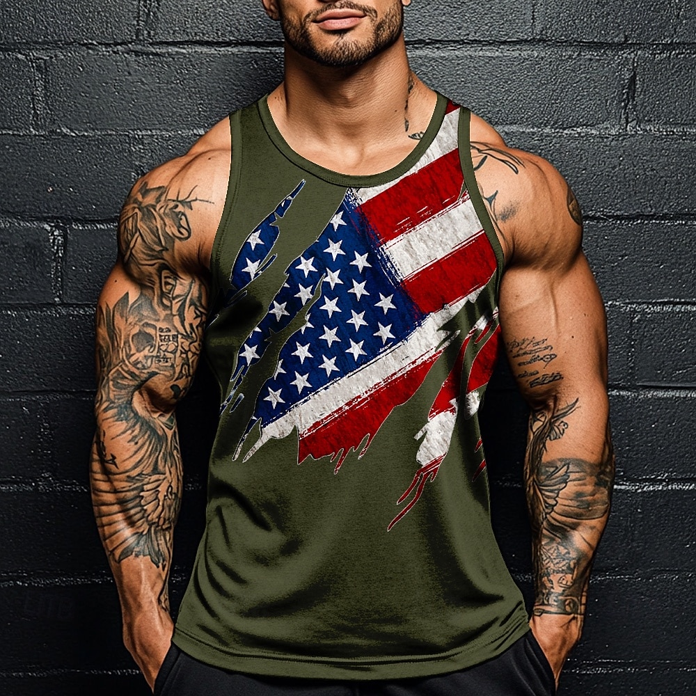 American Independence Day Men's American US Flag T Shirt Vest Top Sleeveless T shirt 3D Print Crew Neck Shirt Vacation Casual Hawaiian Holiday Black White Blue Summer Spring Clothing Apparel S M L XL 2025 - $15.49 –P4