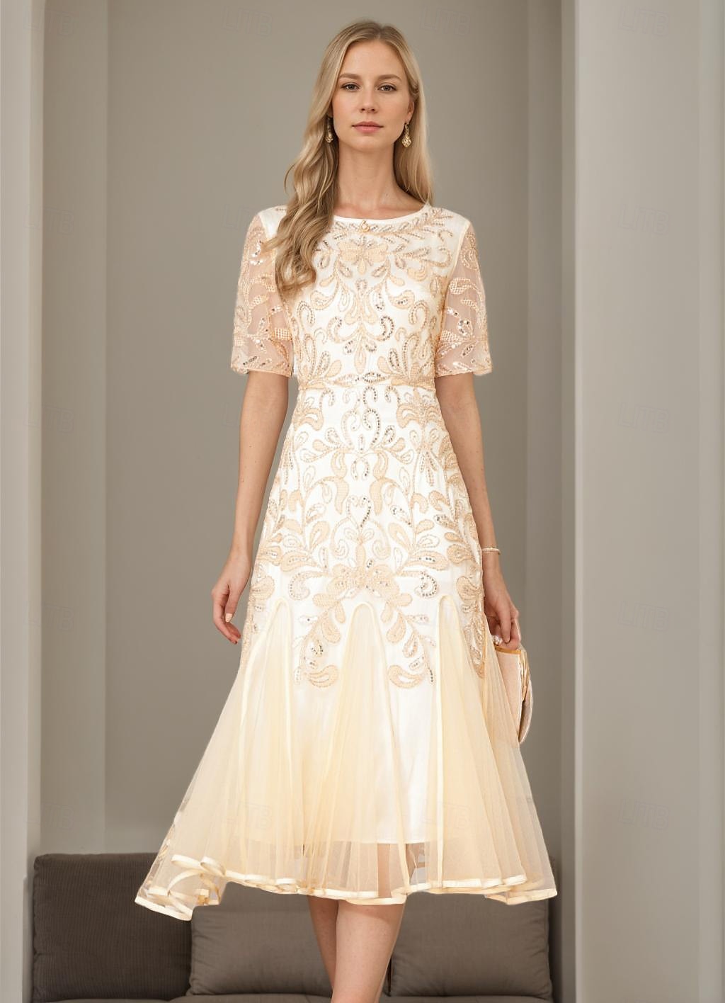 A-Line Beaded Dress Mother of the Bride Elegant Vintage Party V Neck Floor Length Lace Beaded Sequin Lace Short Sleeve with Flare 2025 - $141.99 –P1