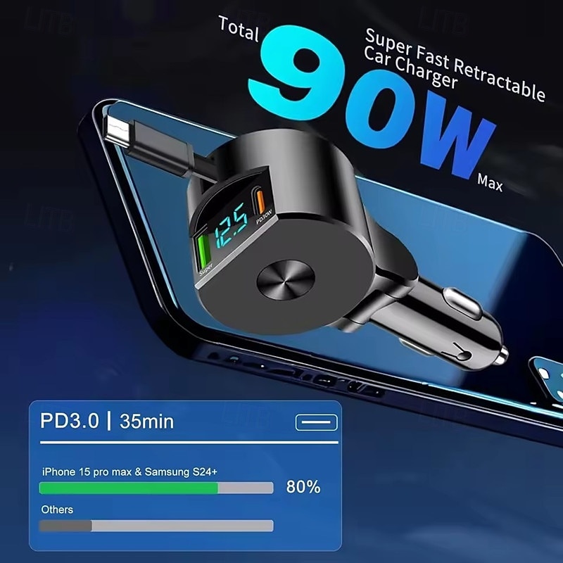 3-in-1 Car Cigarette Lighter Charger 30w High Power Freely Extendable Automatic Storage Car Super Fast Charging 2025 - $25.99 –P4