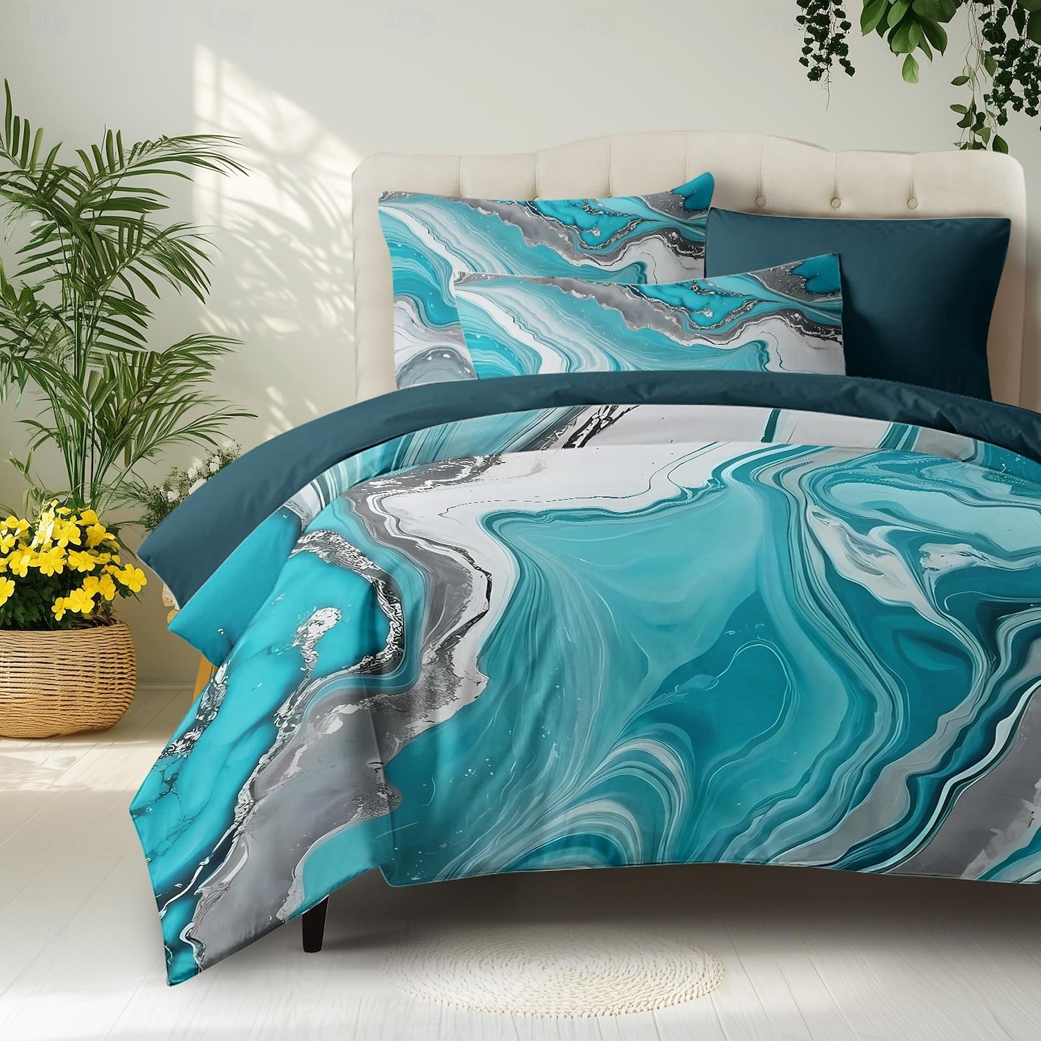 Capa de Edredom de Impressão de Mármore Tamanho Queen Conjunto de Roupa de Cama Conjunto de Capa de Colcha Cobertura de Edredom Macia Leve com 2 Fronhas para Verão Primavera de 2025 por $60.99 –P1