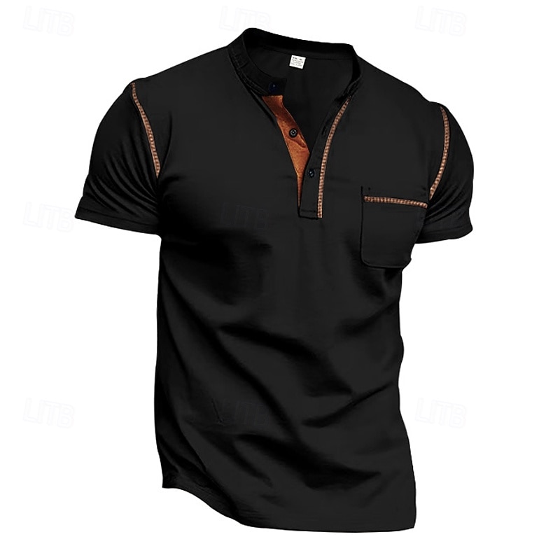 Per uomo Camicia da golf Golf Polo da golf Ufficio Informale Colletto alla coreana Manica corta Essenziale Moderno Color Block Collage Bottoni Estate Primavera Standard Nero Bianco Vino Blu marino del 2026 a $17.99 –P9