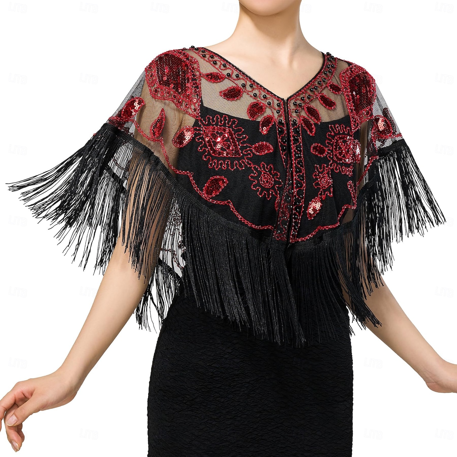 Retro Vintage Roaring 20s 1920s Scarf Wrap Shawls The Great Gatsby Flapper Girl Sequins Tassel Fringe Fancy Dress Women's Carnival Wedding Evening Party Masquerade Adults' Shawl 2025 - $22.99 –P17
