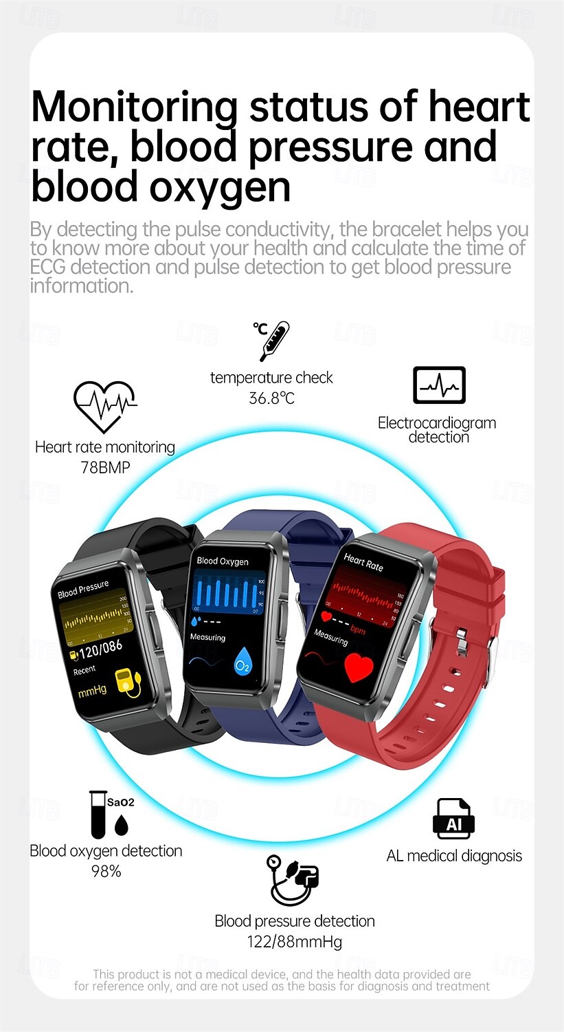 696 ET650 Smart Watch 1.57 inch Smart Band Fitness Bracelet Bluetooth ECG+PPG Pedometer Call Reminder Compatible with Android iOS Women Men Hands-Free Calls Message Reminder IPX-0 27.5mm Watch Case 2025 - $64.99 –P8