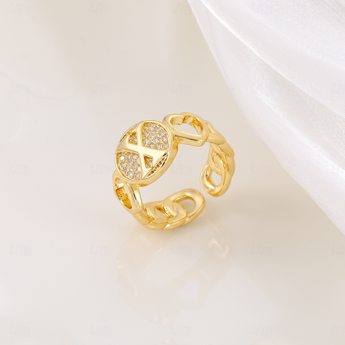 gepersonaliseerde letterring, cadeau voor moeder, 18k vergulde koperen ring, glad hartontwerp, verstelbare open band met zirkoon, stijlvolle en veelzijdige sieraden voor vrouwen 2025 - $5.99 –P5