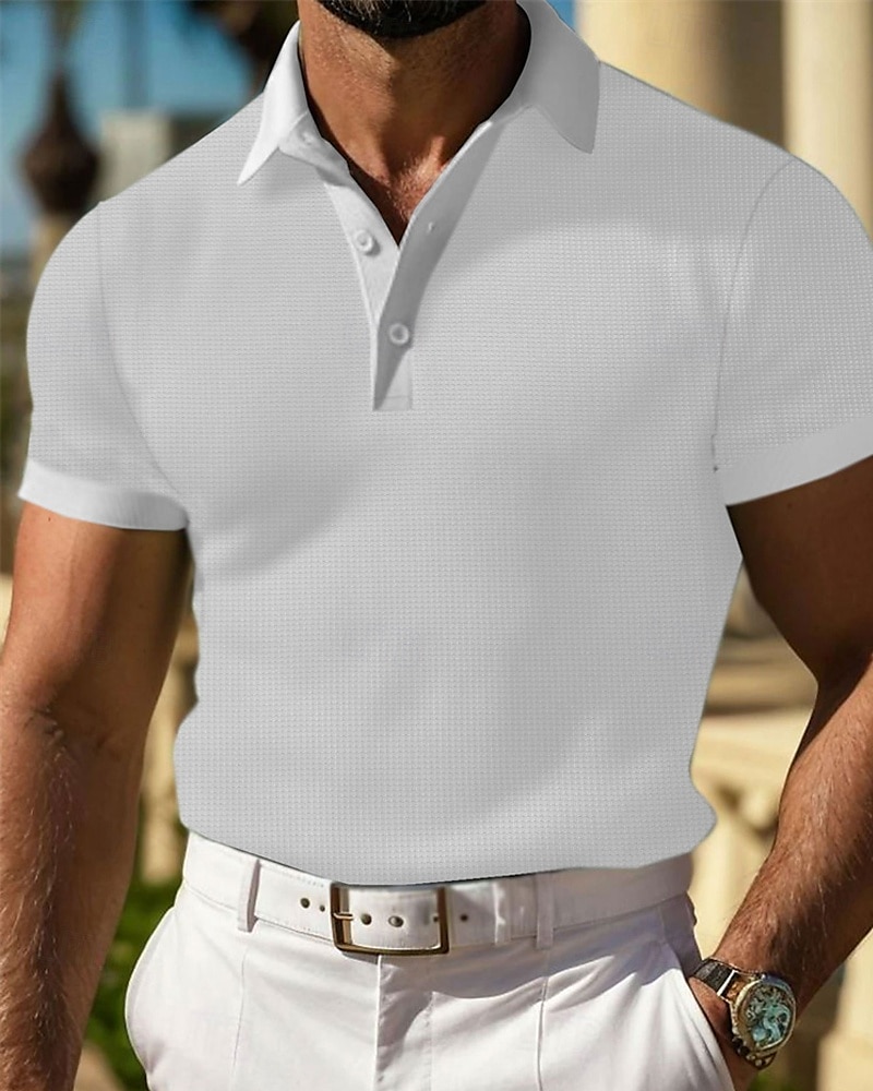 Herr Våffelpikétröjor Golftröja Arbete Ledigt Kavajslag Kortärmad Grundläggande Modern Slät Knappar Sommar Vår Normal Svart Vit Gul Rubinrött Ljusgrå Ljusblå Våffelpikétröjor 2025 - $17.99 –P5