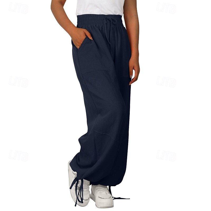 Mulheres Shorts de algodão e linho Calças inspiradas em linho Calças de linho de algodão Moda Roupa de rua Comprimento total Natural Tecido Bolsos Design de cordão elástico Exterior Confortável Rua de 2025 por $23.99 –P8