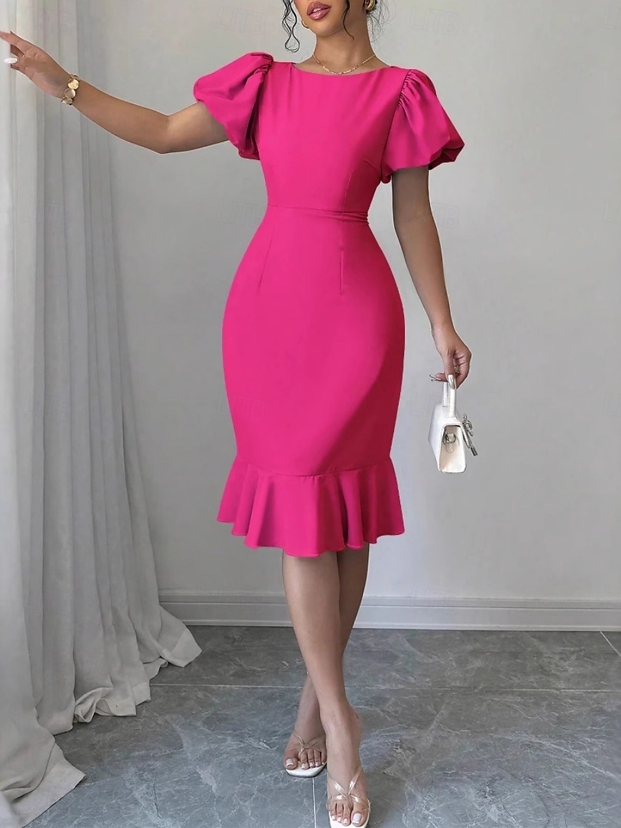 Robe de Graduation Femme Robe Mini Uni Robe Bodycon Semi-Formelle Bureau Ajustement Normal Graphique Manches Courtes Col Rond Noir Rose Bleu Ciel Fuchsia Été de 2025 ? $29.99 –P4