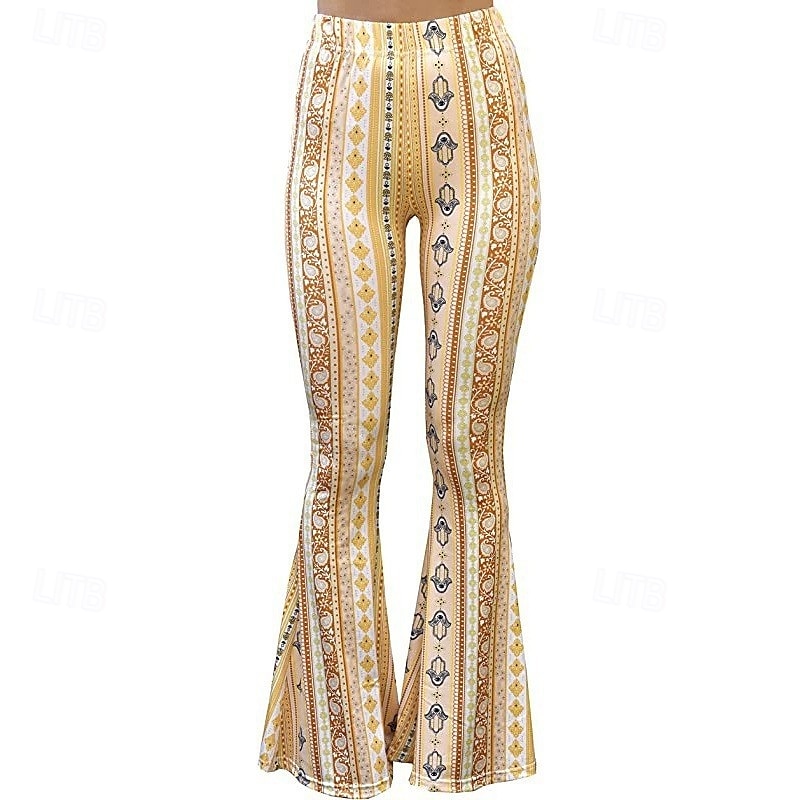 Retro Vintage 1960s Hippie Long Length Dude Funk Bell Bottom Pants Hippie Disco Printing Fit & Flare Women's Carnival Costume Carnival Daily Wear Pride Parade Pride Month Adults' Pants Spring & Summer 2025 - $17.49 –P11