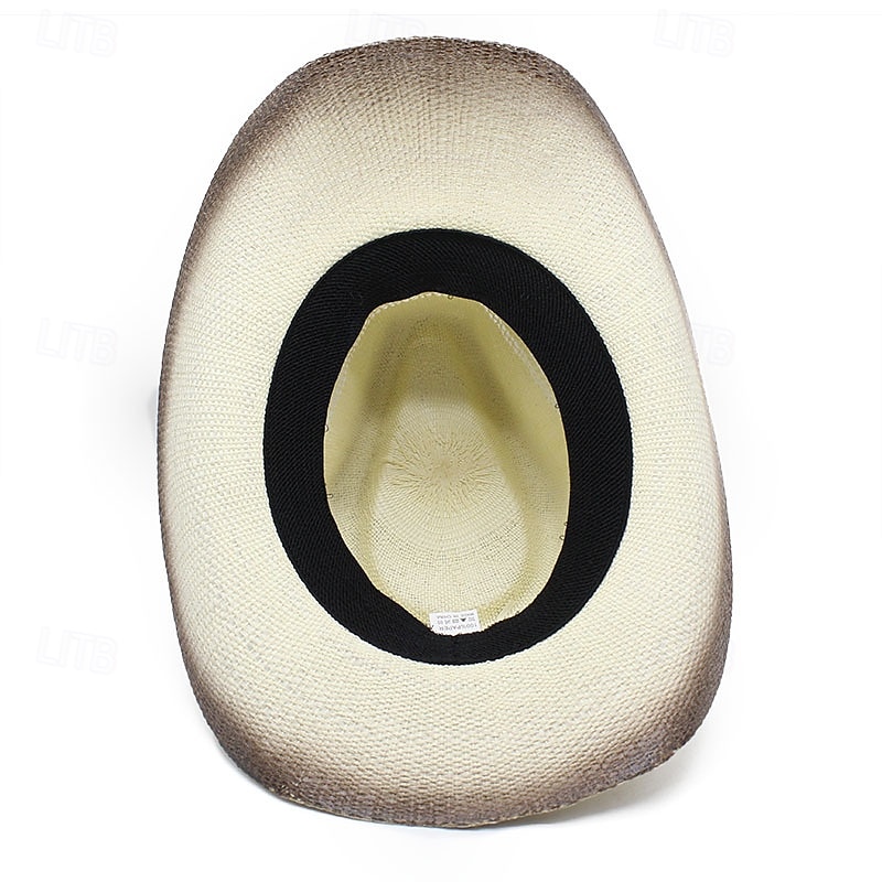 Men's Sun Hat Cowboy Hat Fedora Trilby Hat White Black / White Straw Rope Vintage Style Fashion 18th Century State of Texas Daily Theme Party Solid / Plain Color Sunscreen Cosplay 2025 - $27.99 –P5