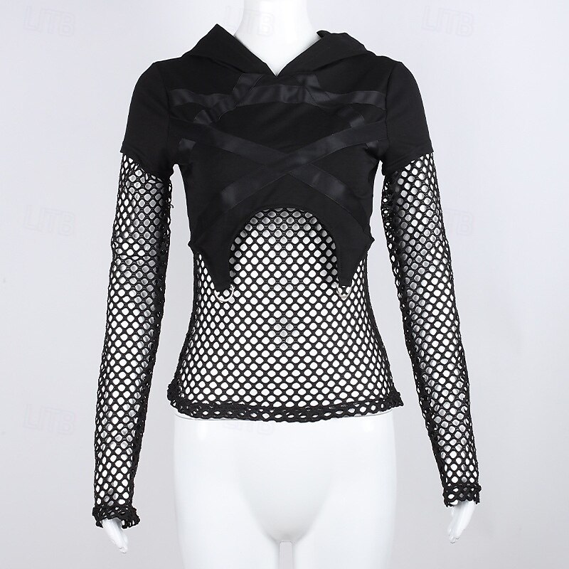 2026年 パンク＆ゴシック パーカー ゴスガール フィッシュネットデザイン 五ta星 仮装 女性用 ハロウィーン カーニバル パーティー カジュアル／普段着 成人 上着 春夏  コレクション – $23.99 –P1