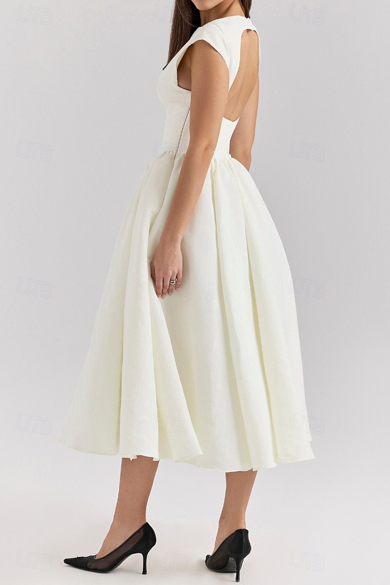 Dames Halflange jurk Witte jurk Modieus Modern Verjaardag valmistuminen Afspraakje Normale pasvorm Effen Mouwloos Strakke ronde hals Zwart Lichtgrijs Beige Zomer 2025 - $33.99 –P6