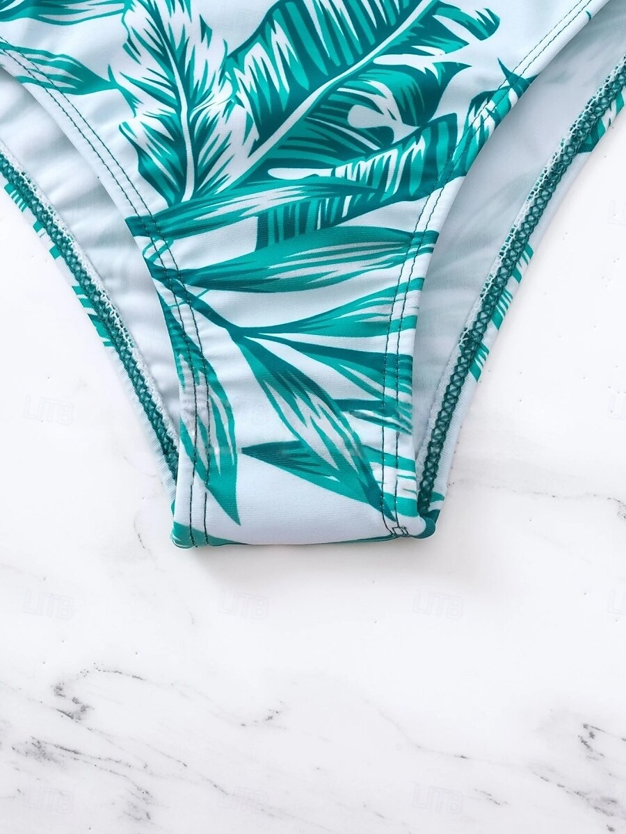 Kvinnors Baddräkter Bikini Tre Delad Troser Baddräkt Rygglös Mage Kontroll Hög Midja Slim Semester Strandkläder Löv V Nack Långärmad Baddräkter 2025 - $31.99 –P10