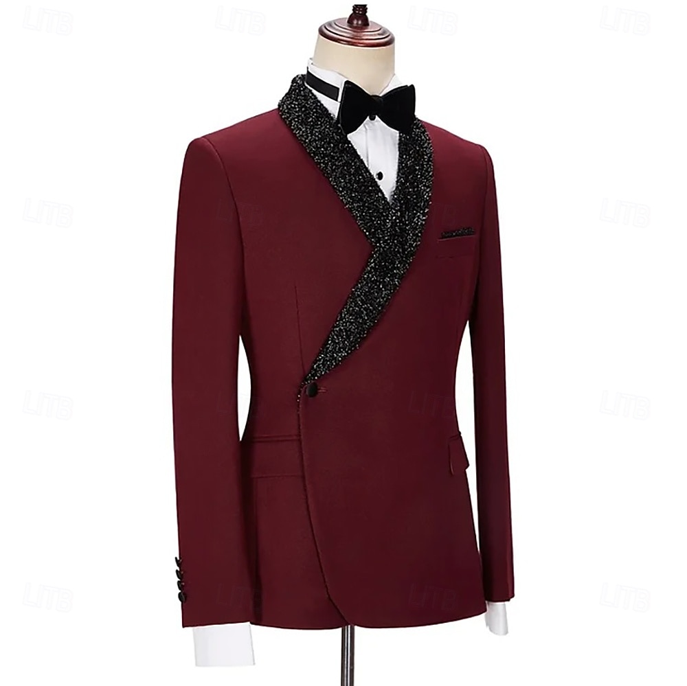 Costumes de soirée pour hommes smokings costumes de retour à la maison noir bordeaux luxe formel couleur unie coupe standard 2 pièces simple boutonnage un bouton de 2025 ? $122.99 –P2