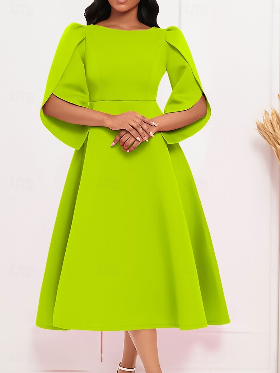 Kleid Mutter der Braut Elegantes Freizeitkleid Rundhalsausschnitt Knie-Länge Polyester 3/4 lange Ärmel mit einfarbig 2025 - $79.99 –P11