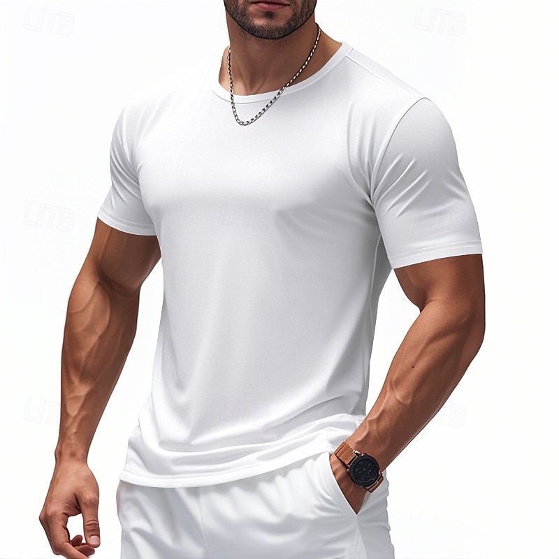 Per uomo Maglietta Camicia a Maniche Corte Manica Corta Girocollo Primavera & Autunno Colore Solido / Tinta Unita Moda Designer Asciugatura Rapida Vacanza Streetwear Uscire Nero Bianco Rosso del 2025 a $12.49 –P5