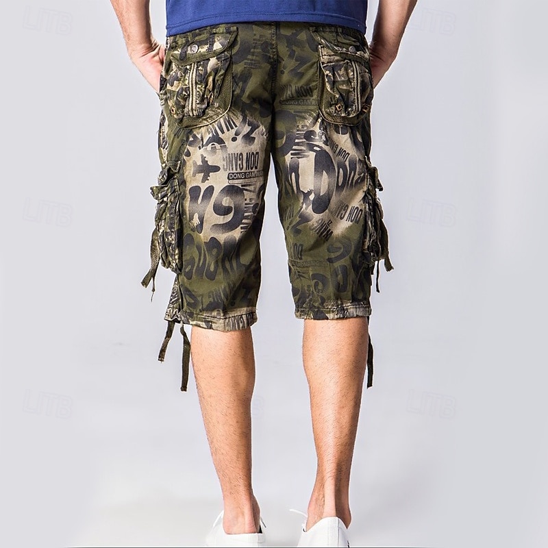 Herren Capri-Cargo-Shorts Caprihose Shorts mit Camouflage-Muster Mehrere Taschen Button-Down Klappentasche Tarnung Komfort tragbar Wadenlang Outdoor Sport Täglich Mode Lässig Blau Armeegrün 2025 - $30.99 –P5
