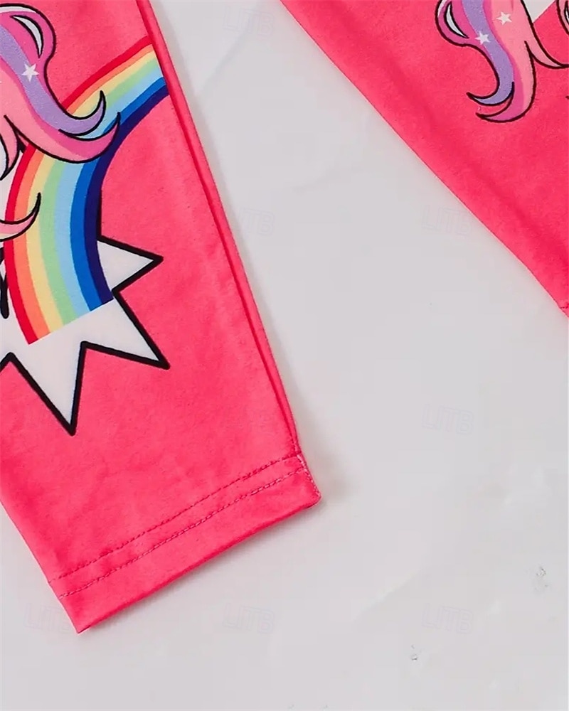 Tyttöjen 3D Yksisarvinen Pyjama-setit Tee & Pants Pyjama-setit Lyhythihainen 3D-tulostus Kesä Kevät Aktiivinen Perus Lapset 4 vuotta + Tiukka pyöreä kaula-aukko Koti Päivittäin Normaali 2025 - $17.99 –P9