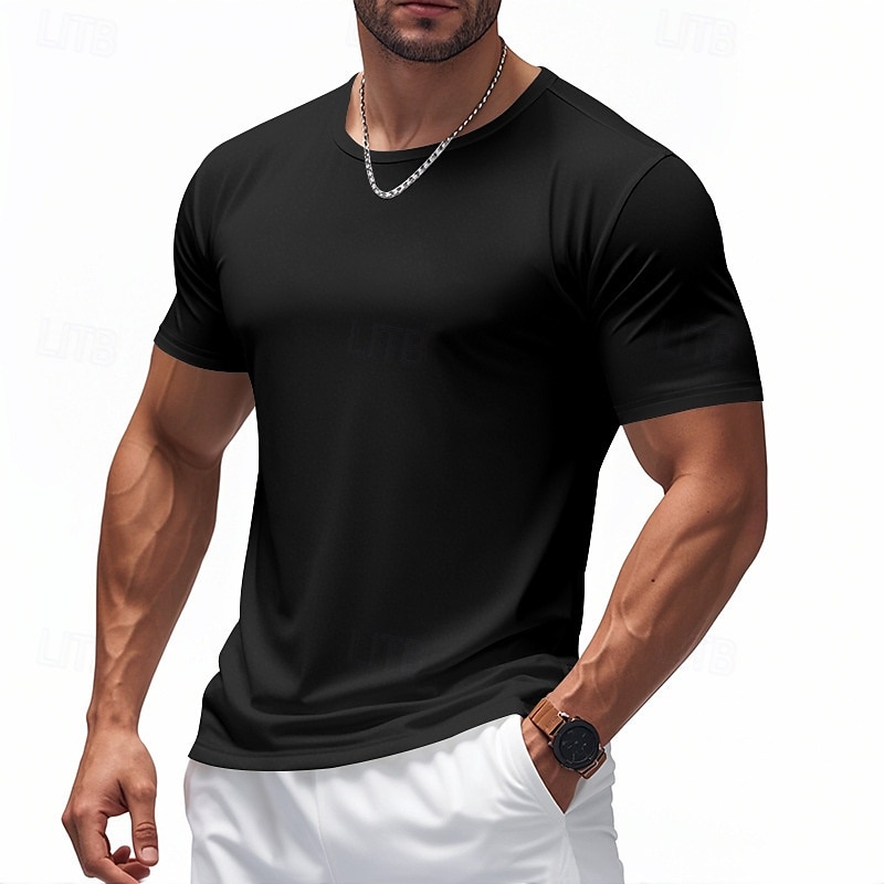 Per uomo Maglietta Camicia a Maniche Corte Manica Corta Girocollo Primavera & Autunno Colore Solido / Tinta Unita Moda Designer Asciugatura Rapida Vacanza Streetwear Uscire Nero Bianco Rosso del 2025 a $12.49 –P12