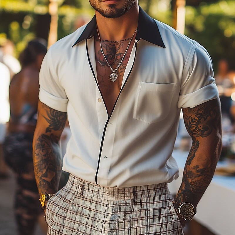 Herren Hemd Sommerhemd Freizeithemd Knopfhemd Weiß Kurzarm Einfach Kragen Urlaub Täglich Bekleidung Mode Lässig Bequem 2025 - $23.99 –P1