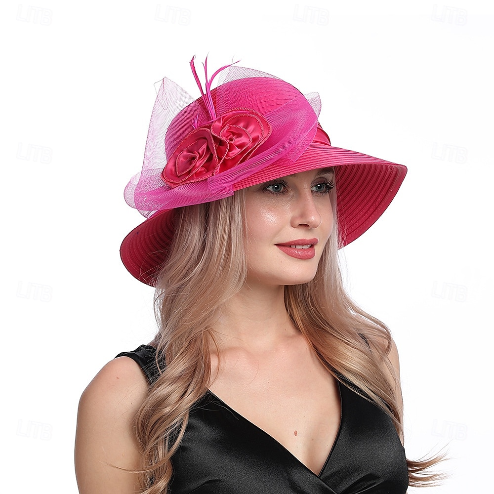 Hatter Organza Solhatt Ferie Te Fest Hesteveddeløp Cocktail Elegant Vintage Søt Med Blomster Hodepryd Hodeplagg 2025 - $31.99 –P14