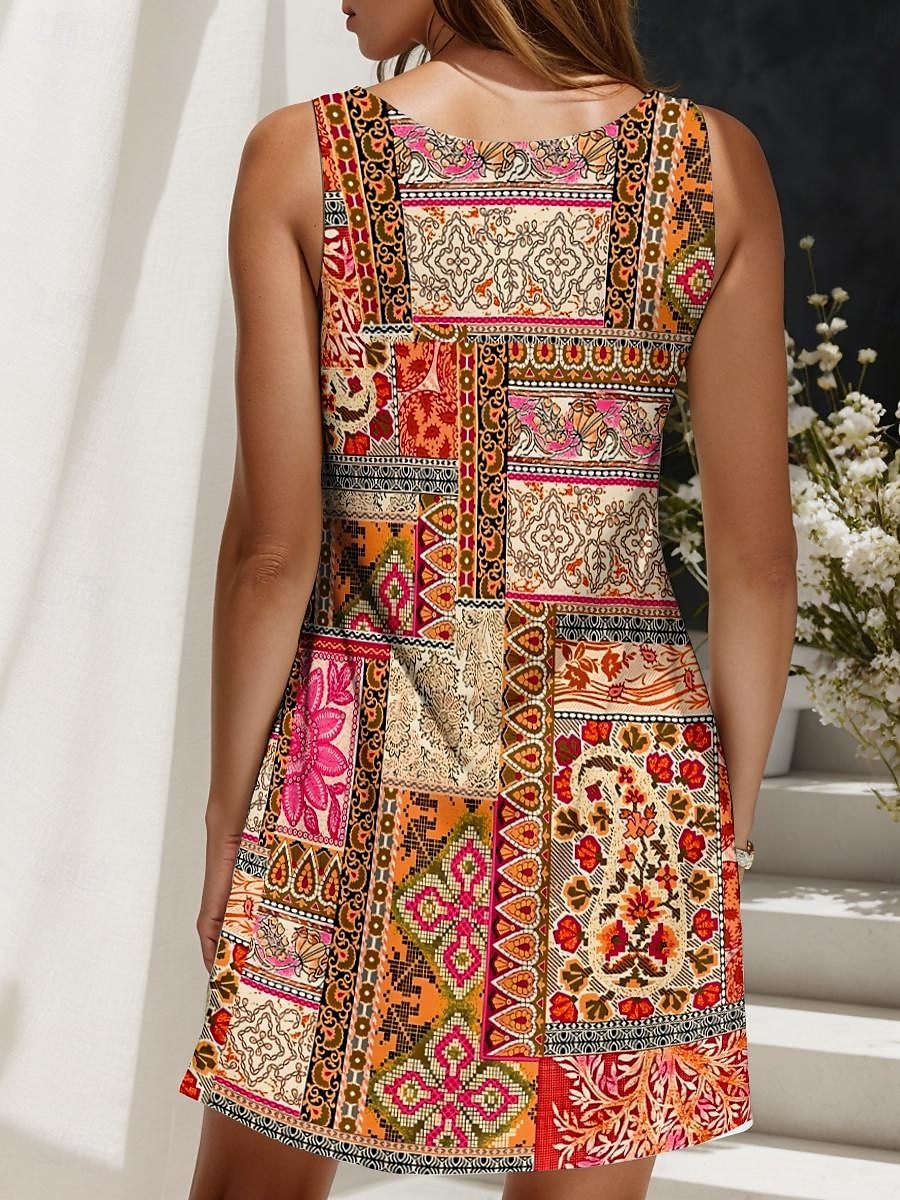 Nők Mini Ruha A Vonalú Ruha Nyári Ruha Off The Shoulder Ruha Nyaralás Hétköznapi Napi Laza Illeszkedés Grafikus Vintage Bohemian Ujjatlan U Nyak Narancs Nyár 2025 - $21.99 –P2