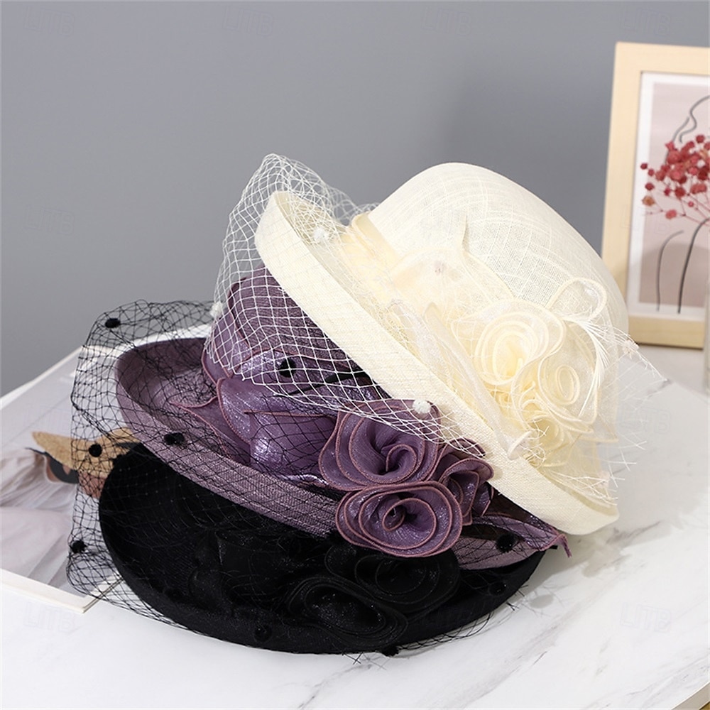 Pălării pălărie de soare din organza vacanță petrecere de ceai curse de cai cocktail elegantă vintage cu accent floral de accesorii pentru cap 2026 - $21.99 –P1