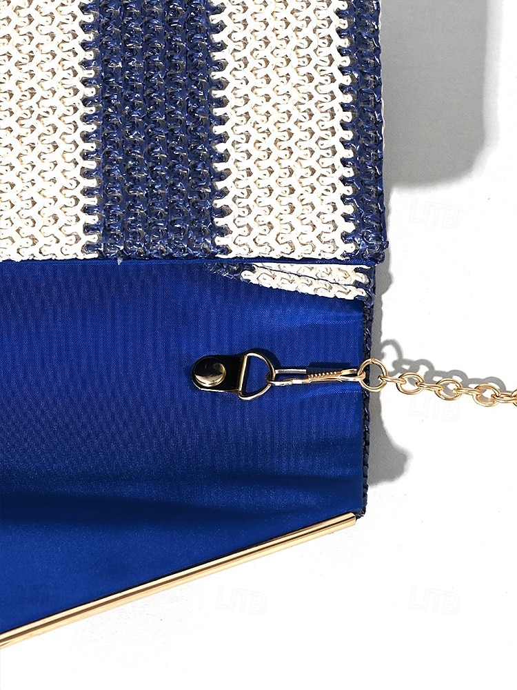 dames gestreepte geweven envelop clutch - met ketting, kan op één schouder of crossbody worden gedragen, modieus en veelzijdig, geschikt voor strandfeestjes en dagelijks gebruik zwart rood kaki 2025 - $19.99 –P8