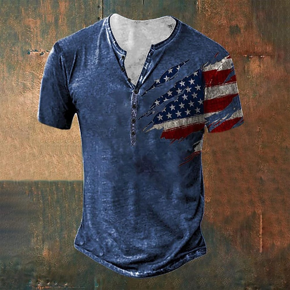 Voor heren Grafische prints Amerikaanse vlag Nationale vlag T-shirt Henley-shirt Korte mouw Sport Modieus Ontwerper Buiten Straat Dagelijks Zomer Zwart Blauw Grijs Henley Henley-T-shirt 2025 - $18.99 –P2