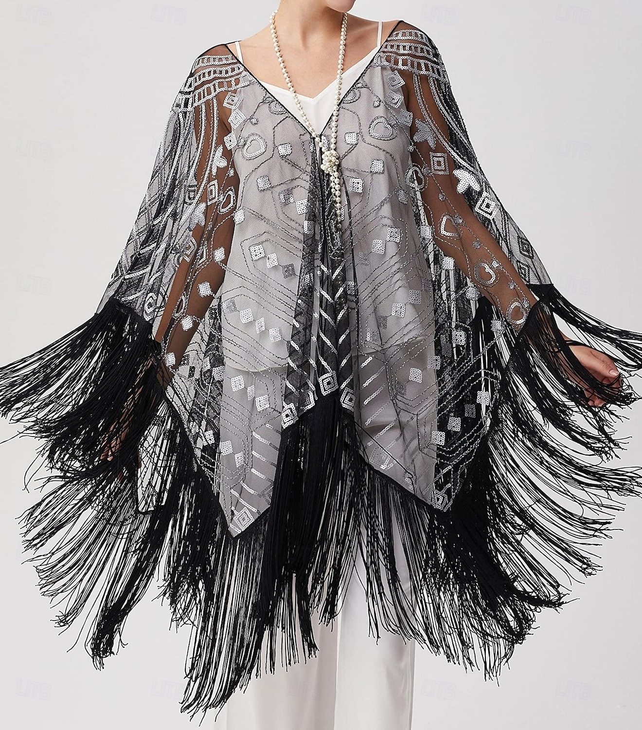 Retró Ordító 20-as évek 1920-as évek sál Wrap Kendők A nagy Gatsby Flapper lány Flitter Rojt Női Farsang Esküvő Estély Álarcos mulatság Felnőttek Kendő 2025 - $30.99 –P1