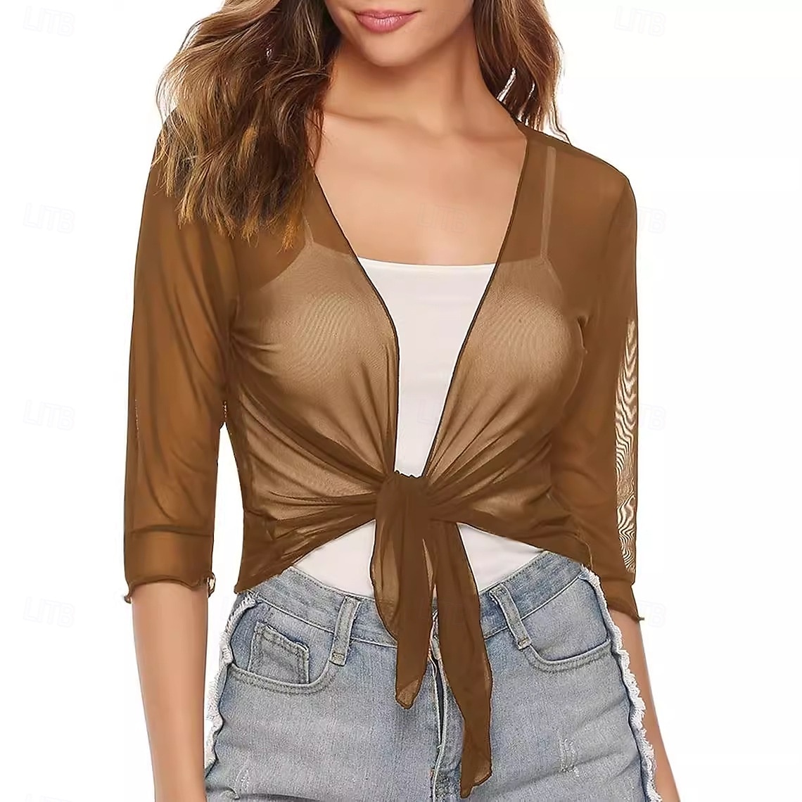 Damesomslag Elegant 3/4 mouw Chiffon Bruiloftsomslagen Met Pure Kleur Voor Feest Lente zomer 2025 - $19.49 –P12