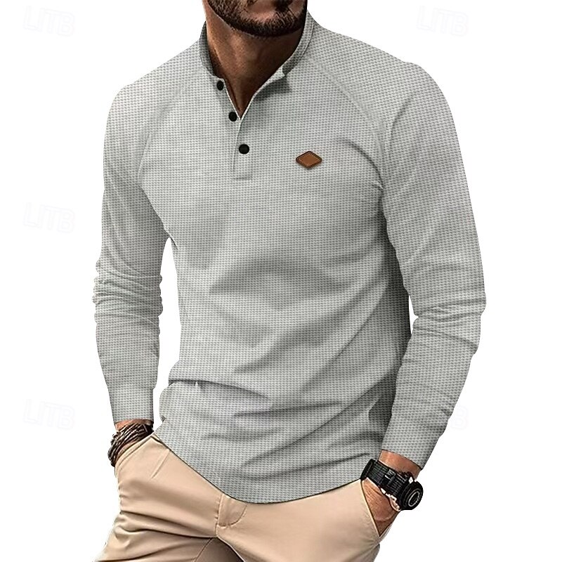Pánské Tričko s knoflíkem Tričko Waffle Henley košile Tričko Henley Dlouhý rukáv Henley Jaro Podzim Bez vzoru Módní Designové Základní Knoflíky Dovolená ulice Jdeme ven Černá Bílá Královská modř Top 2025 - $17.49 –P15
