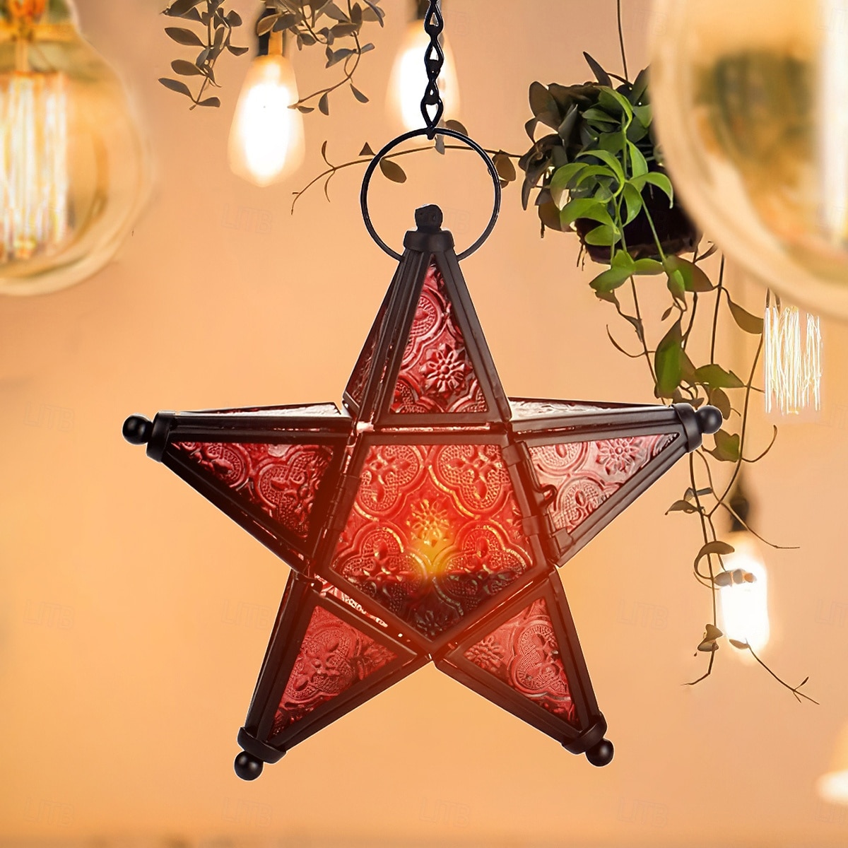 vintage jernkunst stjernelysholderlykt, femspiss hengende vindtett telysholder, dekorativ lyslykt i jernglass for hjem, bar, restaurant og gaveutdeling 2026 - $17.99 –P6