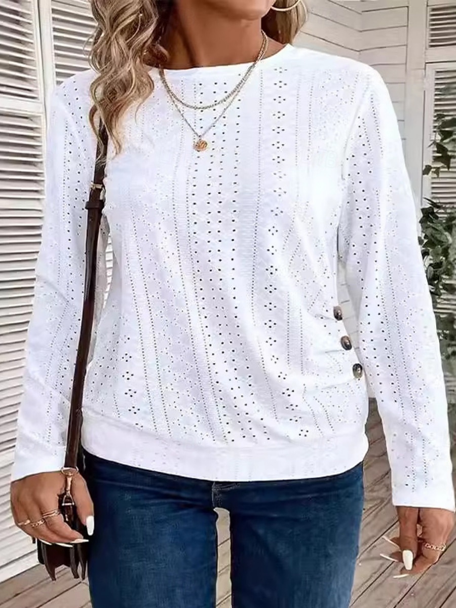 Pentru femei Tricou Simplu Modă Modern Manșon Lung Stil Nautic Topuri obișnuite Zilnic Capsă Negru Alb Albastru celest Vară 2025 - $24.99 –P3