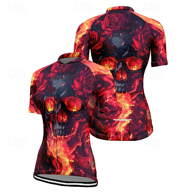 Women's Cycling Jersey Short Sleeve Bike Tee Tshirt Jersey with 3 Rear Pockets Mountain Bike MTB Breathable Quick Dry Anatomic Design Wicking Wine Red Black Red Skull Sports Clothing Apparel 2025 - $23.99 –P10