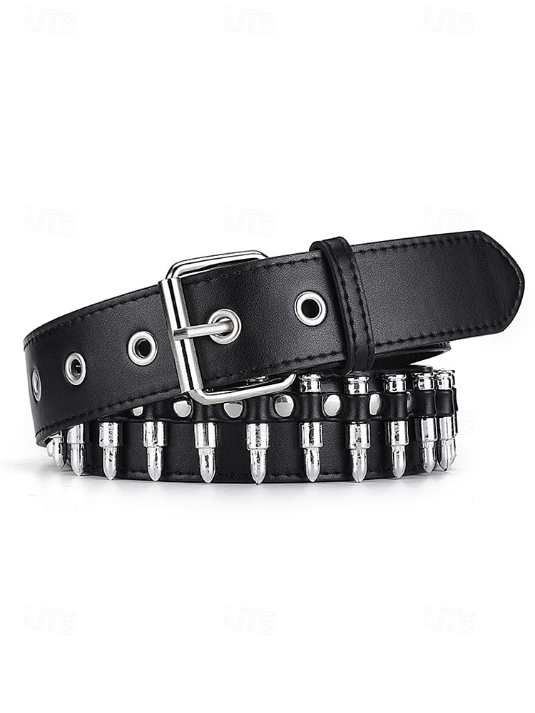 męski pasek punk rockowy z ćwiekami – czarny pasek ze sztucznej skóry w stylu gotyckim z nitami i metalową klamrą do jazdy na motocyklu, na koncerty i festiwale 2025 - $18.99 –P4