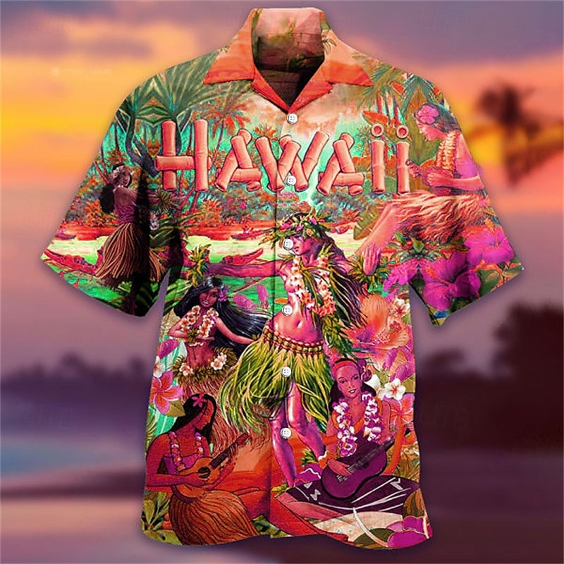 Voor heren Brief Tribal Landschap Overhemd Hawaiiaans overhemd Kampshirt Korte mouw Overhemd Strijkijzer Modieus Ontwerper Casual Straat Casual Dagelijks Geel Paars Oranje S M L 2025 - $24.99 –P5