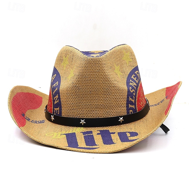Per uomo Cappello da Sole Cappello da Cowboy Cappello Fedora Trilby Bianco Kaki Corda di paglia Stile Vintage Moda 18° Secolo Quotidiano Festa a Tema Bandiera Americana Protezione solare All'aperto del 2026 a $31.99 –P2