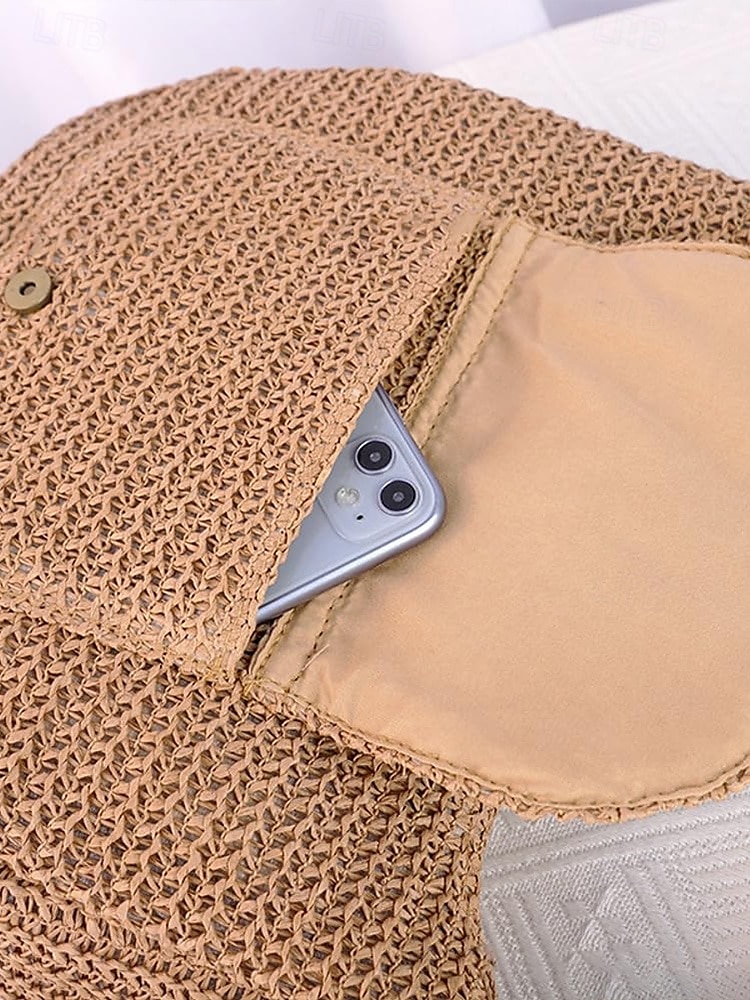 női nagy kapacitású, kézzel készített szalmából készült nyeregtáska válltáska - bohém crossbody táska elülső zsebbel, nyári strandtáska, alkalmi utazótáska nyaraláshoz, vásárláshoz és mindennapi használatra 2025 - $19.99 –P11