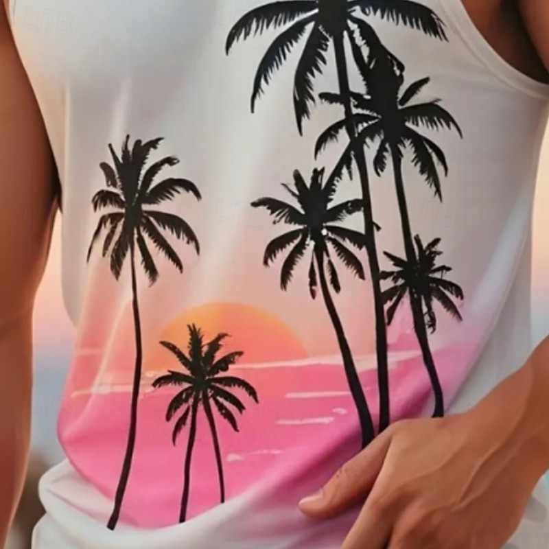 Per uomo Canotta Maglietta smanicata Canottiera Maglietta senza maniche Senza Maniche Girocollo Estate Albero di Cocco Sport Moda Confortevole Stampato Casuale Spiaggia Palestra Blu Rosa Maglietta del 2026 a $13.49 –P3