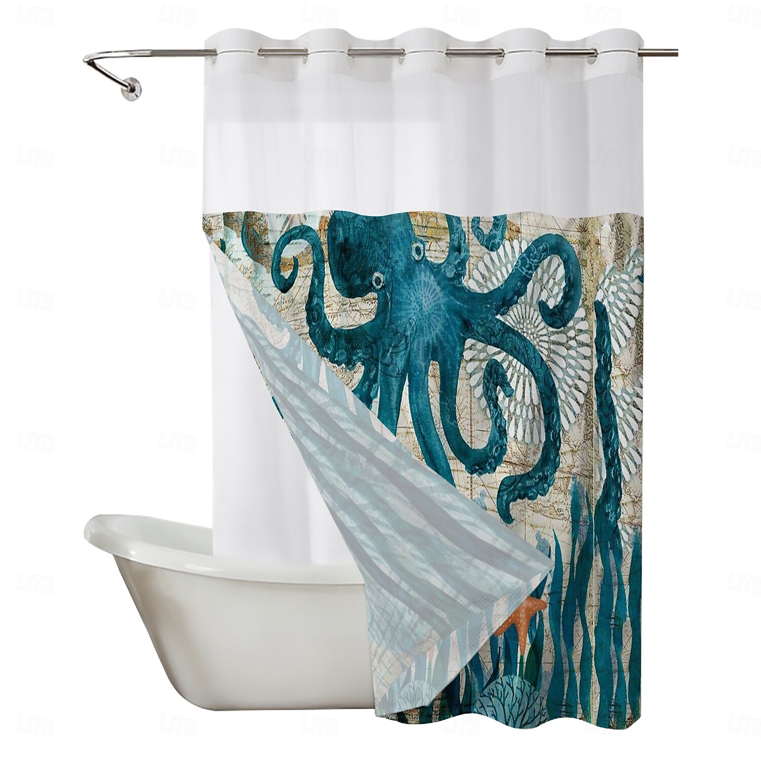 Duschvorhang-Set mit einsteckbarem Innenfutter und transparenter Fensterbahn 180cm*180cm (70"*70") wasserabweisendes Polyester ohne Haken Ösen 120 GSM doppellagige Hotel-Spa Badezimmer-Trennwand 2025 - $41.99 –P8