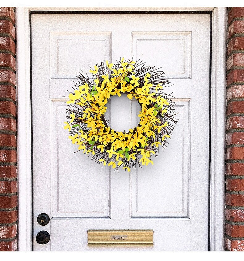 couronne de printemps guirlande de brindilles florales artificielles jaunes - décoration rustique suspendue pour portes, clôtures, jardins &terrasse de 2025 ? $11.99 –P2