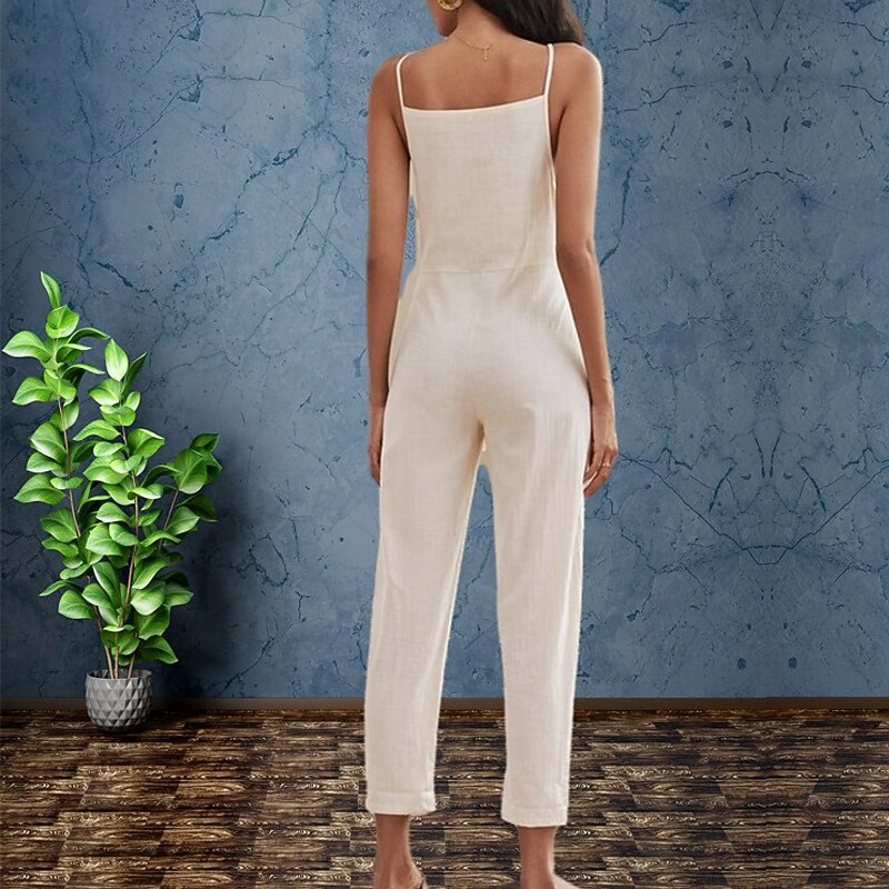 Női Szabályos Jumpsuitek Szokásos Tömör szín Ujjatlan Terített nyak Csokor Vakáció Napi Normál Fekete Sárgabarack Nyár 2025 - $21.99 -P3