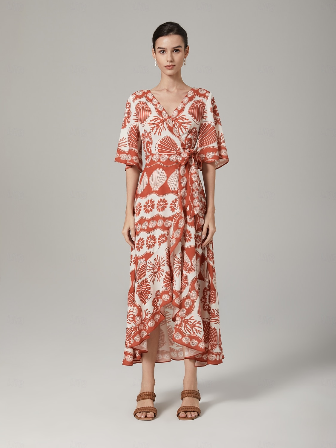 Per donna Abito in Raso Abito Lungo Maxi Abito Arancione Nodo frontale Vacanza XS S M del 2025 a $71.99 –P4