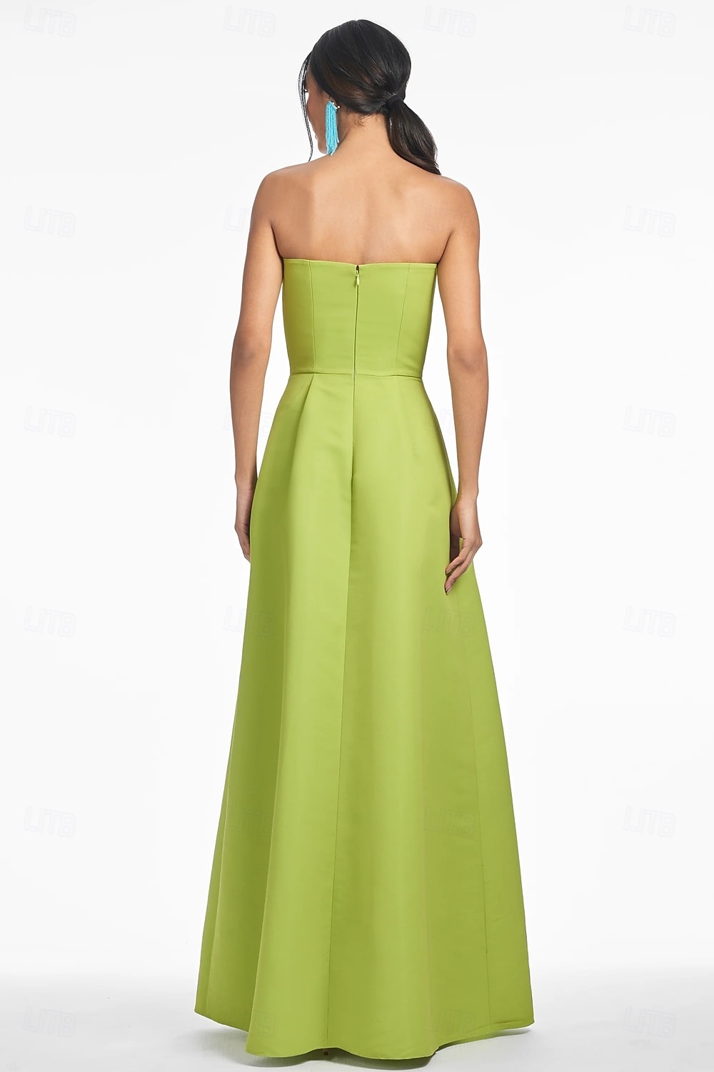 Abito da sera A-Line floreale verde vestito elegante formale per invitata a matrimonio lungo fino al pavimento senza maniche senza spalline satin abito per invitata al matrimonio 2025 del 2025 a $174.99 –P3