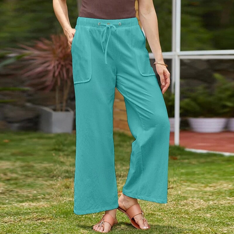 Mulheres Calças de linho de algodão Calças Simples Casual Comprimento total Natural Tecido Bolsos Design de cordão elástico Confortável Exterior Rua Roupa Diária Marron Escuro Verde Depressão Azul de de 2025 por $23.99 –P8