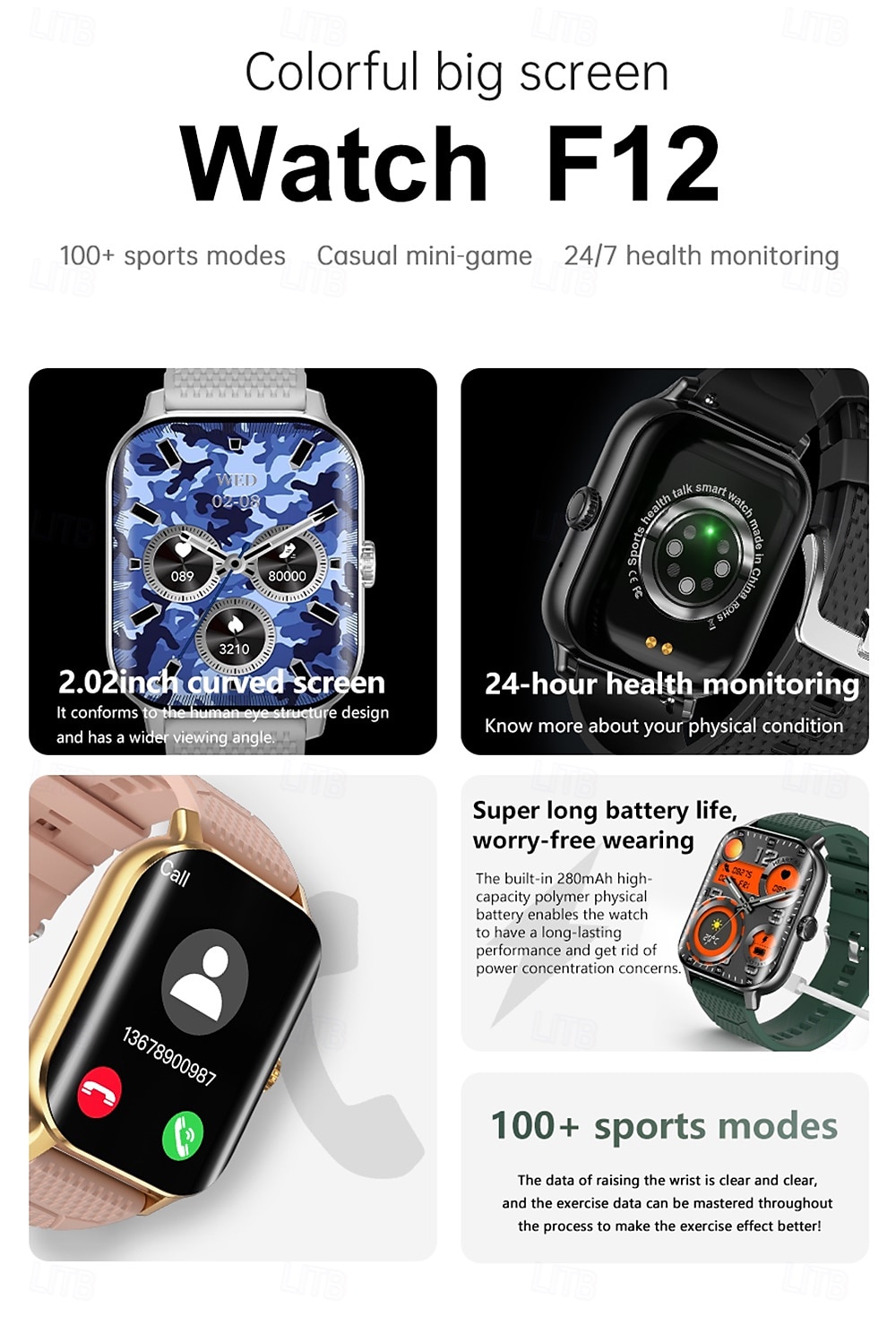 696 F12 Smart Watch Monitor aktywności Fitness ECG PPG Bluetooth Przypomnienie o połączeniu Android iOS IP67 38mm 2.02 2025 - $48.99 –P2