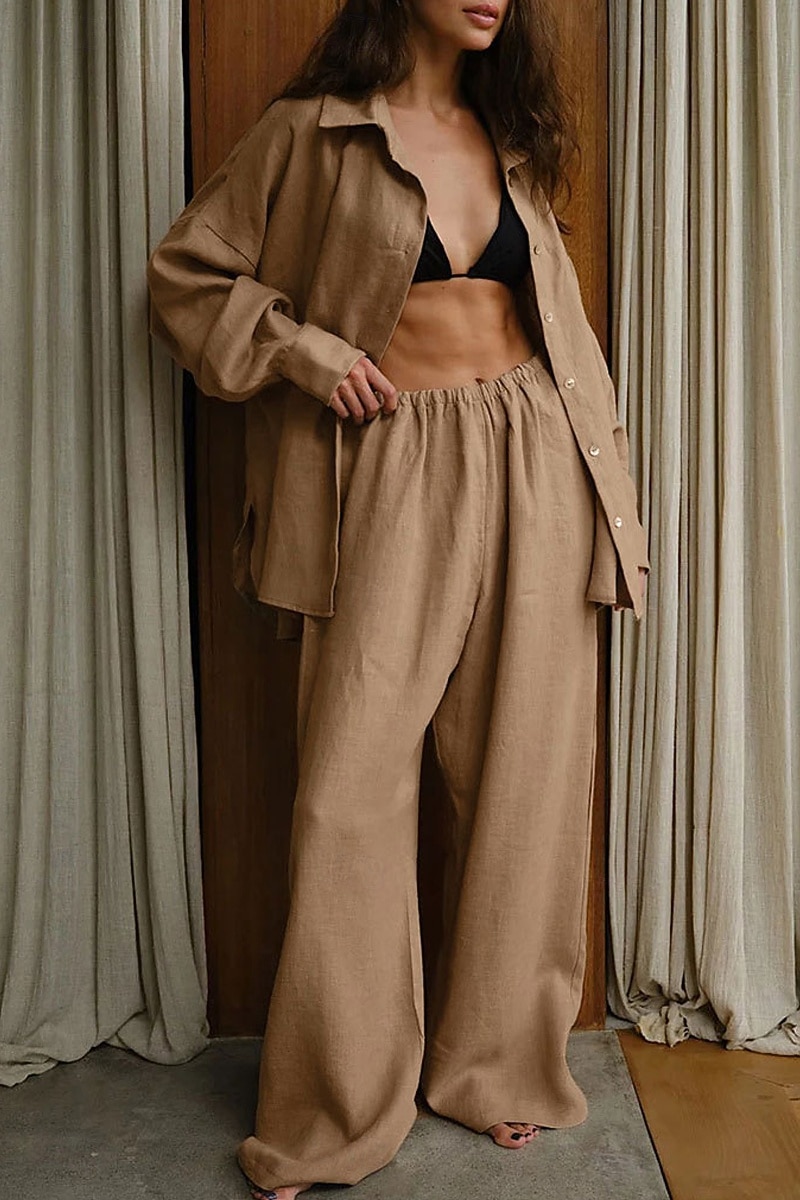 Women's Shirt Two Piece Sets Pants Sets Long Sleeve Shirt Collar Solid Color Dubbele Rij Knopen Fashion Basic Vacation Casual Daily White Red Dark Navy Summer Regular Fit 2026 - $36.99 –P3