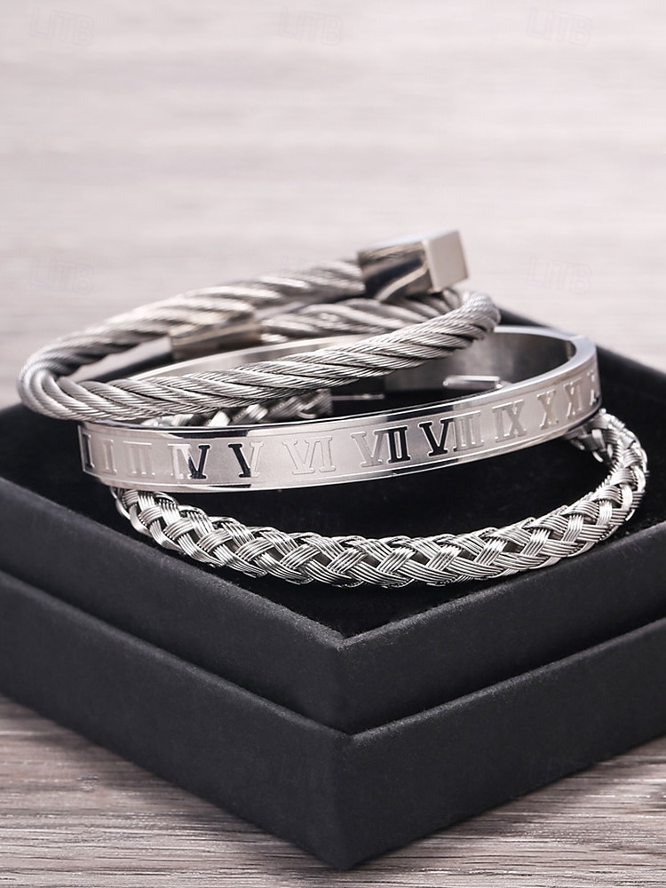 set di bracciali in acciaio inossidabile dorato da uomo: bracciali con numeri romani, intrecciati e con filo metallico, eleganti gioielli impilabili per abbigliamento da lavoro, casual e da festa del 2025 a $18.99 –P6