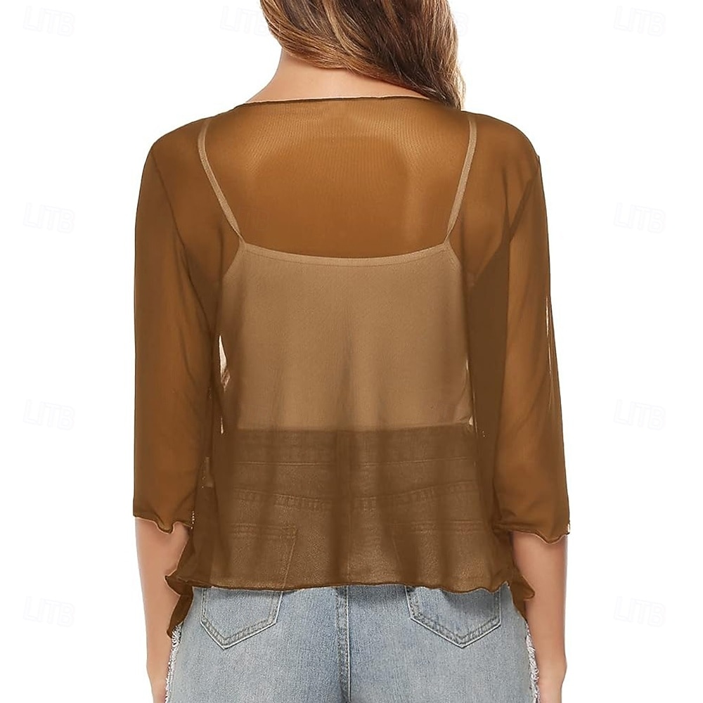 Damesomslag Elegant 3/4 mouw Chiffon Bruiloftsomslagen Met Pure Kleur Voor Feest Lente zomer 2025 - $19.49 –P15